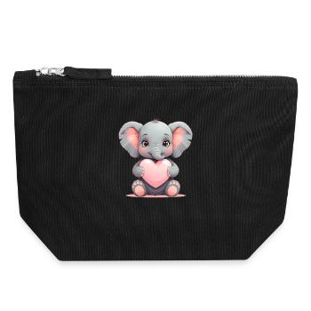 Kleiner Elefant Herzzauber - Canvas Reißverschluss-Täschchen (18 x 19 cm) - Schwarz - Vorne