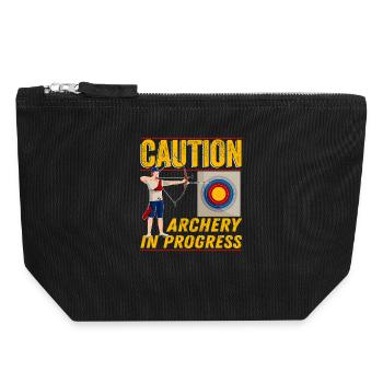 Attention : Tir à l’arc en cours - Pochette zippée en toile 18 x 19 cm - noir - Devant