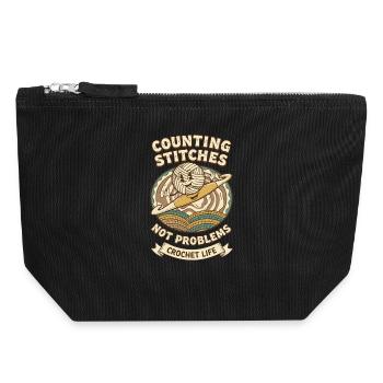 Compter les mailles, pas les problèmes, la vie au crochet drôle - Pochette zippée en toile 18 x 19 cm - noir - Devant