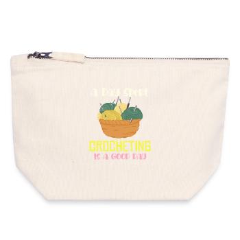 Une journée de crochet – bonne journée - Pochette zippée en toile 18 x 19 cm - blanc naturel - Devant