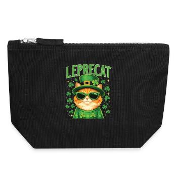 Leprecat St Patrick’s Irish Lucky Cat - Canvas Zip Pouch 18 x 19 cm - black - Front