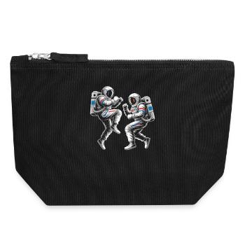 Astronaut duels in retro style - Canvas Zip Pouch 18 x 19 cm - black - Front