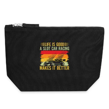 Vintage Retro Slot Car Racing Makes Life Better - Canvas Reißverschluss-Täschchen (18 x 19 cm) - Schwarz - Vorne