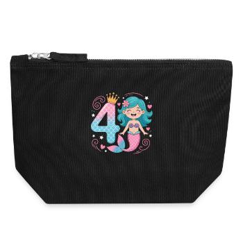 Mermaid 4th Birthday 4 Years - Canvas Zip Pouch 18 x 19 cm - black - Front
