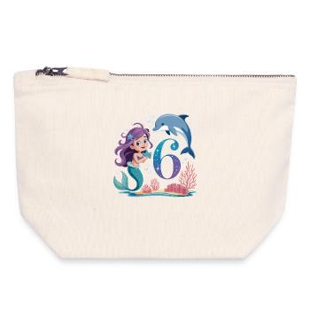 Mermaid 6th Birthday 6 Years - Canvas Zip Pouch 18 x 19 cm - nature - Front