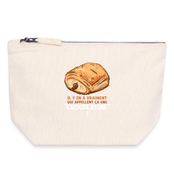 Humor Chocolatine Pain au Chocolat Frühstück - Canvas Reißverschluss-Täschchen (18 x 19 cm) - Naturweiß - Vorne
