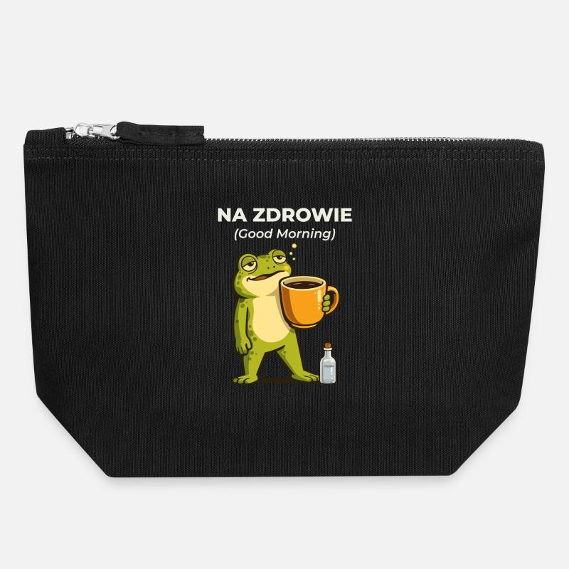 Frog Na zdrowie Coffee & Vodka Humor - Canvas Zip Pouch 18 x 19 cm - black