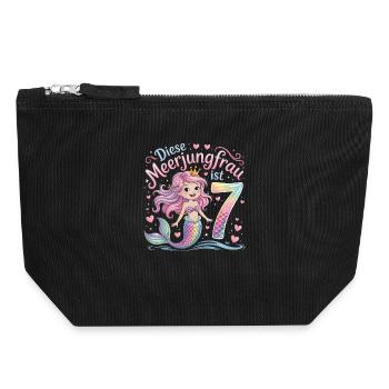 This Mermaid Is 7 Girls 7th Birthday - Canvas Zip Pouch 18 x 19 cm - black - Front