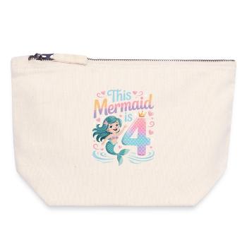 Mermaid 4th Birthday 4 Years - Canvas Zip Pouch 18 x 19 cm - nature - Front