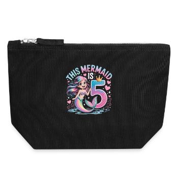 Mermaid 5th Birthday 5 Years - Canvas Zip Pouch 18 x 19 cm - black - Front