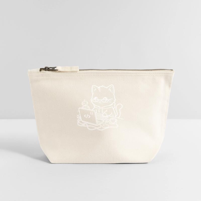 Coder Kawaii Cat Programmer Canvas Zip Pouch 18 x 19 cm