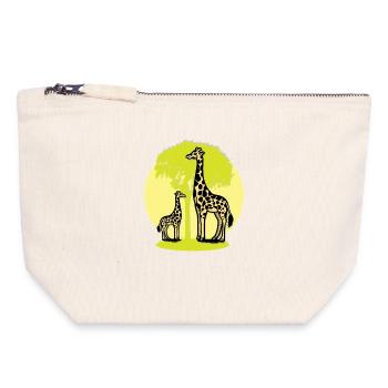 Safari familial de girafes nature Art rétro de dessins animés - Pochette zippée en toile 18 x 19 cm - blanc naturel - Devant