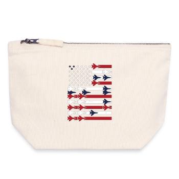 Jet Fighter USA Flag – Pilot Airplane - Canvas Zip Pouch 18 x 19 cm - nature - Front