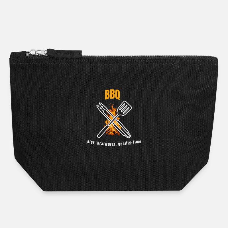 BBQ Bier Bratwurst Quality Time - Canvas Reißverschluss-Täschchen (18 x 19 cm) - Schwarz