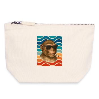 Sunglasses monkey in retro wave pattern - Canvas Zip Pouch 18 x 19 cm - nature - Front