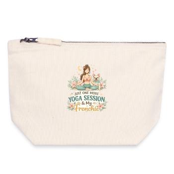 Séance de yoga avec mon bouledogue français Frenchie - Pochette zippée en toile 18 x 19 cm - blanc naturel - Devant