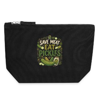 Un concombre drôle qui dit : Sauve la viande, mange des cornichons - Pochette zippée en toile 18 x 19 cm - noir - Devant