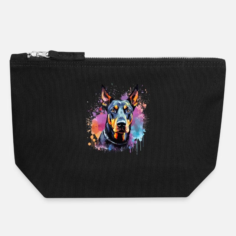 Art éclaboussuré de chien Doberman Pinscher - Pochette zippée en toile 18 x 19 cm - noir