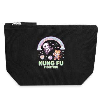 Kawaii Panda Tiger Kung Fu Fighting Pastell - Canvas Reißverschluss-Täschchen (18 x 19 cm) - Schwarz - Vorne