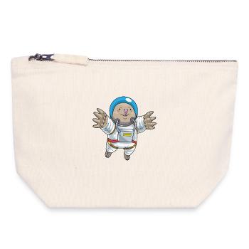 Astronaute Taupe Espace - Pochette zippée en toile 18 x 19 cm - blanc naturel - Devant