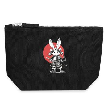 Samurai Rabbit in Armor with Katana - Canvas Zip Pouch 18 x 19 cm - black - Front