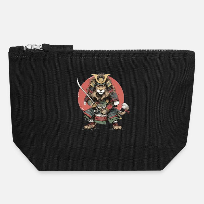 Samurai Lion in Armour - Canvas Zip Pouch 18 x 19 cm - black