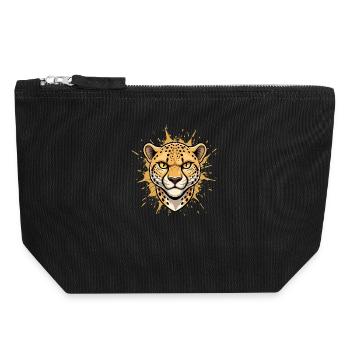 Leopardenkopf Farbsplash - Canvas Reißverschluss-Täschchen (18 x 19 cm) - Schwarz - Vorne