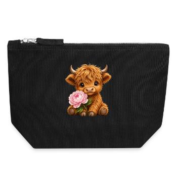 Highland Cow, Hochlandkuh Hochlandrind Pfingstrose - Canvas Reißverschluss-Täschchen (18 x 19 cm) - Schwarz - Vorne