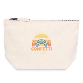 Außen ruhig | Konfetti innen - Canvas Reißverschluss-Täschchen (18 x 19 cm) - Naturweiß - Vorne