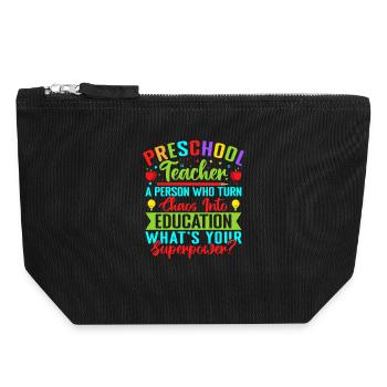 Pre K Teacher What ́s Your Superpower Kindergarten - Canvas Zip Pouch 18 x 19 cm - black - Front