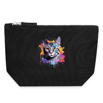 Bunte ägyptische Mau-Katzengesicht-Splash-Art - Canvas Reißverschluss-Täschchen (18 x 19 cm) - Schwarz - Vorne