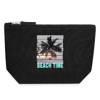 Beach Time with Vintage Beach and Sunset - Canvas Zip Pouch 18 x 19 cm - black - Front