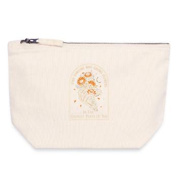 Squelette Fleurs Gothique | Citation Dark Academia - Pochette zippée en toile 18 x 19 cm - blanc naturel - Devant