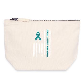 Teal Ribbon Sexual Assault Awareness American flag - Canvas Zip Pouch 18 x 19 cm - nature - Front