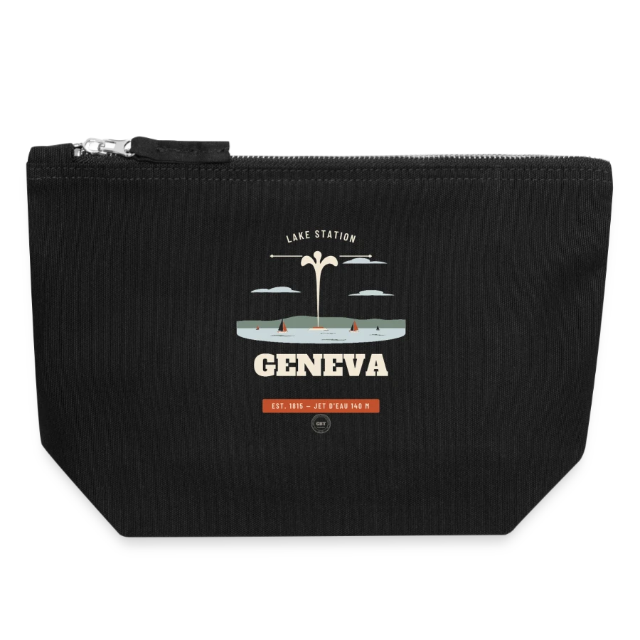 Geneva badge on a canvas zip pouch 18 x 19 cm, black