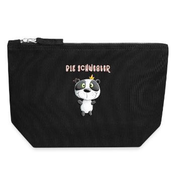 Grande soeur panda ours princesse - Pochette zippée en toile 18 x 19 cm - noir - Devant