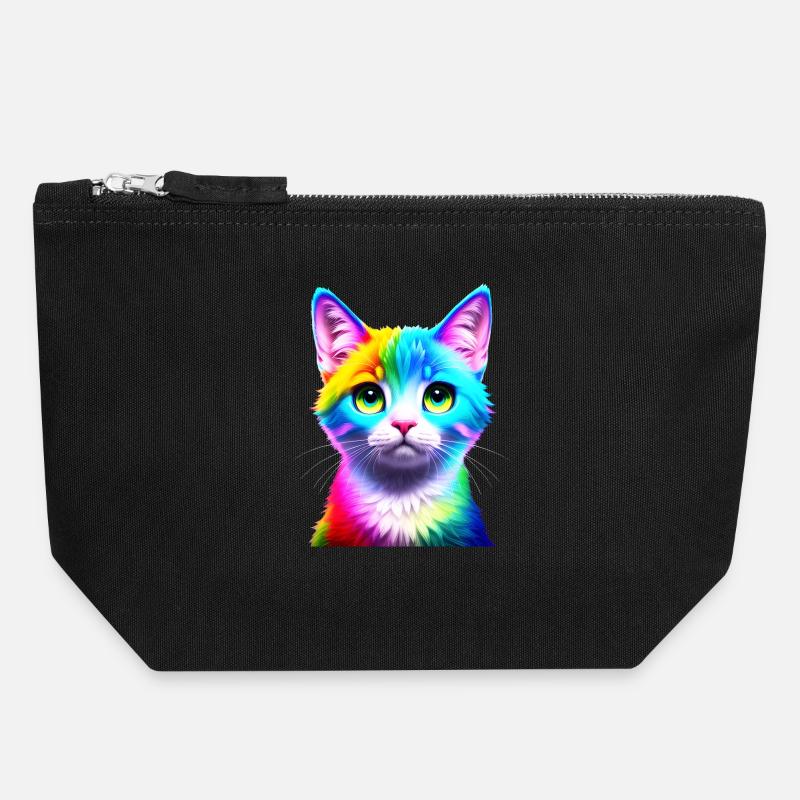 Regenbogenkatze Neonkunst - Canvas Reißverschluss-Täschchen (18 x 19 cm) - Schwarz
