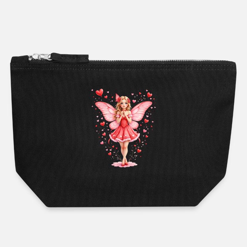 Fée rose avec des ailes de papillon - Pochette zippée en toile 18 x 19 cm - noir