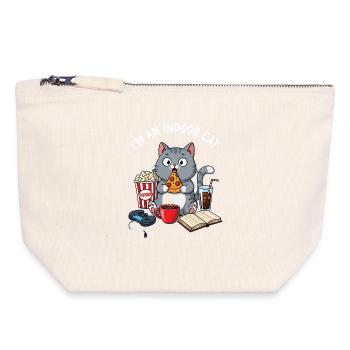 Indoor Cat - Lustige Katze Gamer & Pizza Design - Canvas Reißverschluss-Täschchen (18 x 19 cm) - Naturweiß - Vorne