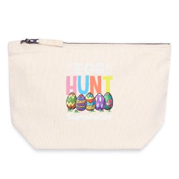 Joyeuse Pâques, douce chasse aux œufs du lapin, œufs de Pâques - Pochette zippée en toile 18 x 19 cm - blanc naturel - Devant