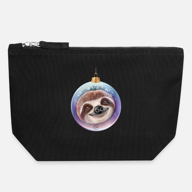 Christmas Sloth Santa - Canvas Zip Pouch 18 x 19 cm - black