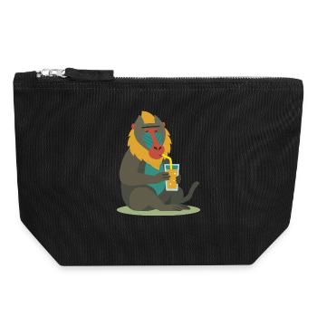 bunter Mandrill genießt entspannt ein Glas Saft - Canvas Reißverschluss-Täschchen (18 x 19 cm) - Schwarz - Vorne