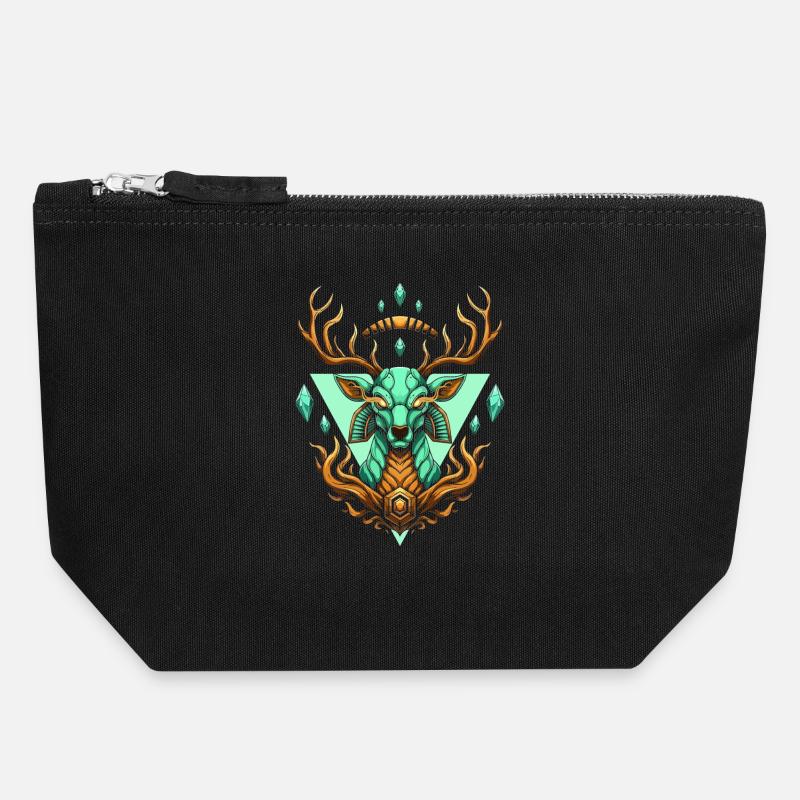 Fairy geometric turquoise deer - Canvas Zip Pouch 18 x 19 cm - black