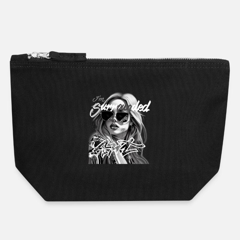 Moi entouré de graffitis en noir et blanc - Pochette zippée en toile 18 x 19 cm - noir