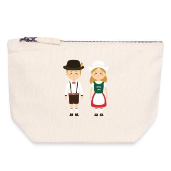 Folk costume Children's couple in Lederhosen and Dirndl - Canvas Zip Pouch 18 x 19 cm - nature - Front