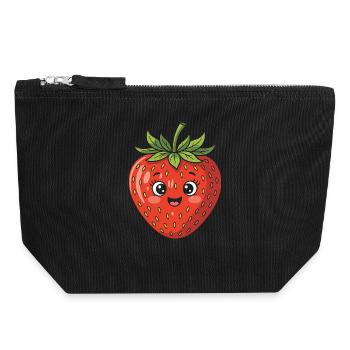 Fraise avec visage Fruit Drôle Mignon Mignon - Pochette zippée en toile 18 x 19 cm - noir - Devant