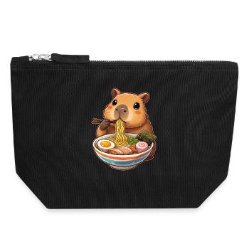 Capybara Eats Ramen Noodles - Canvas Zip Pouch 18 x 19 cm - black - Front