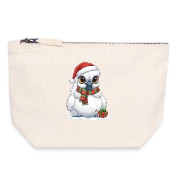 Poulet de soie drôle - Chapeau de Père Noël et... - Pochette zippée en toile 18 x 19 cm - blanc naturel - Devant