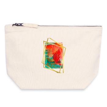 Fusion abstraite avec des hexagones vibrants - Pochette zippée en toile 18 x 19 cm - blanc naturel - Devant