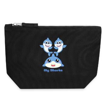 Adorable Shark Friends Cartoon Design - Canvas Zip Pouch 18 x 19 cm - black - Front
